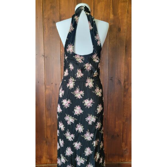 American Eagle Women Sm. Maxi Dress Black Floral Cottagecore Sleeveless Keyhole - Picture 9 of 16